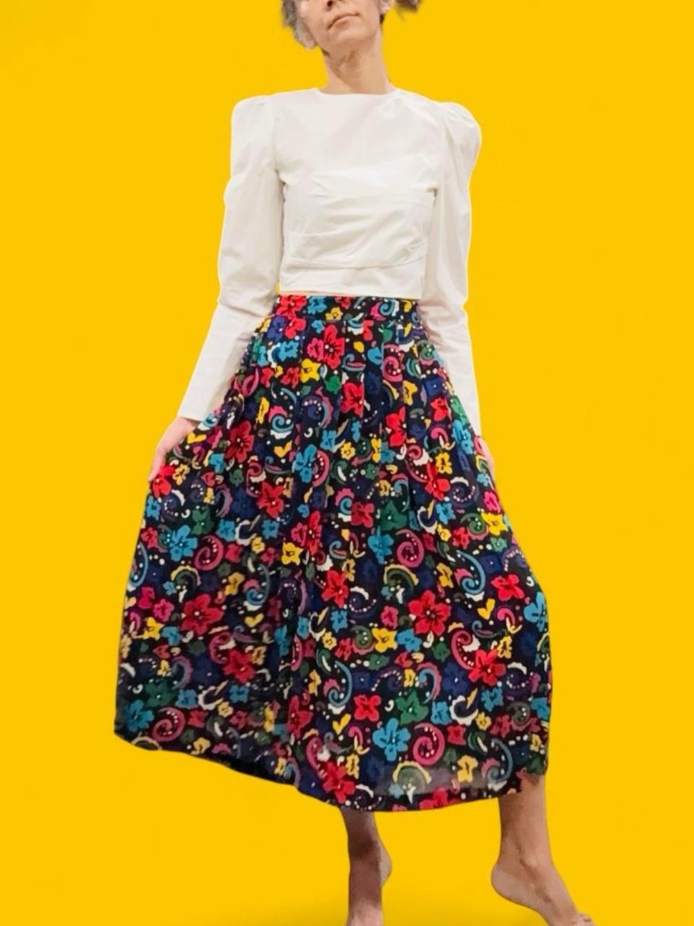 Vintage 90s Collections by Josephine Pleated Midi Skirt Size 12 Abstract Floral